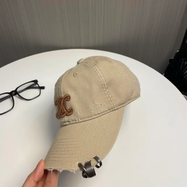Beige Brown Distressed Denim-Like Fabric Embroidered Monogram Logo Baseball Cap 9