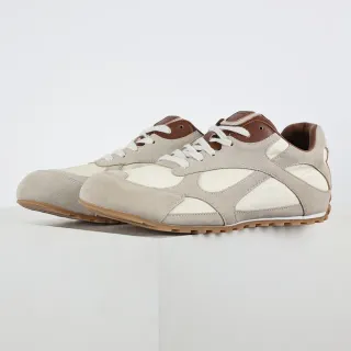 Zapatillas beige marrón con parte superior de ante y tela en capas y suela de goma
