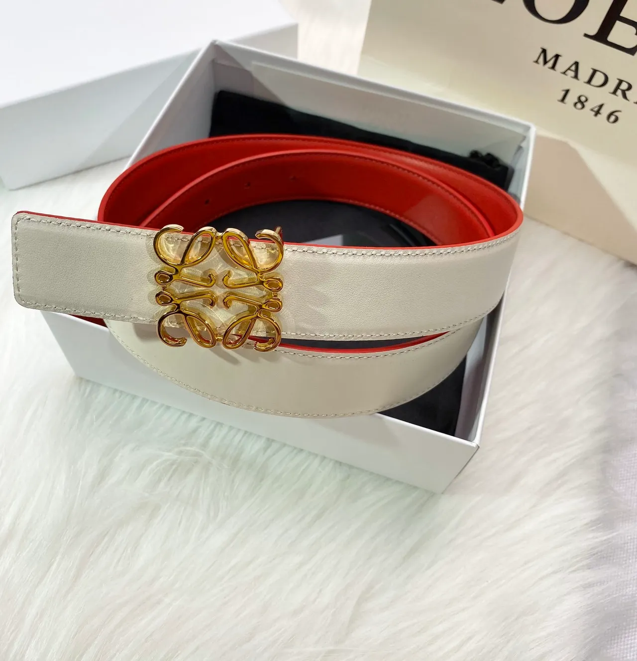 Beige Gold Off-White Lisse Interverrouiller Logo Boucle Ceinture en Cuir 3