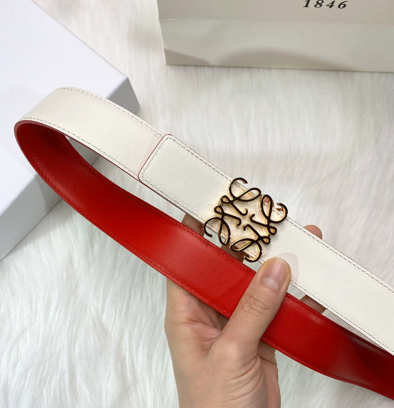 Beige Gold Off-White Lisse Interverrouiller Logo Boucle Ceinture en Cuir 6