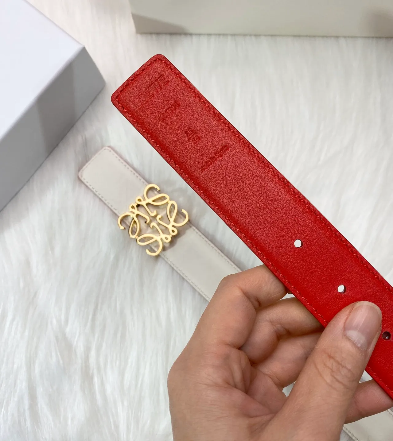 Beige Gold Off-White Lisse Interverrouiller Logo Boucle Ceinture en Cuir 8