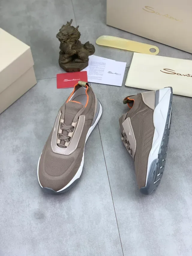 Beige Orange Knit Upper Contrasting Collar Sneakers 5