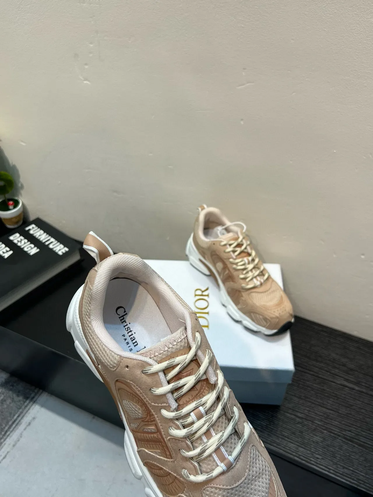 Beige White Chunky Midsole Mixed-Material Upper Sneakers 7