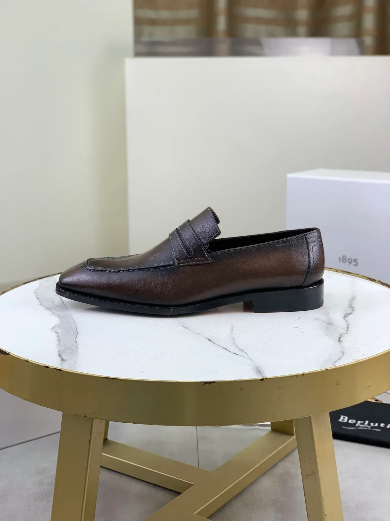 Berluti Brown Black Penny Square Toe Loafer 6