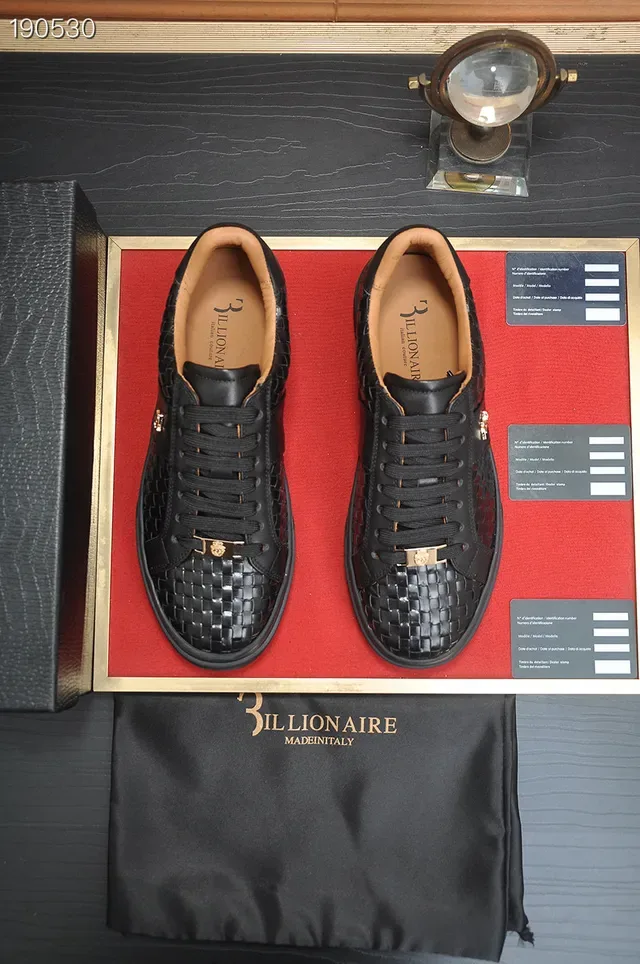 Billionaire Woven Leather Sneaker Black Gold Upper Flat Platform Sole Lifestyle Sneakers 7