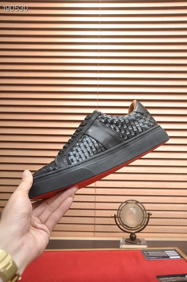Billionaire Woven Leather Sneaker Black Gold Upper Flat Platform Sole Lifestyle Sneakers 8