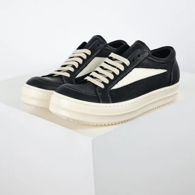 Black and Cream Minimalist Platform Leather Sneaker 2