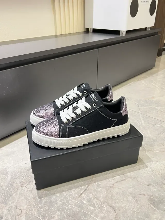 Black and Glitter Toe Cap Canvas Low-Top Sneakers 5