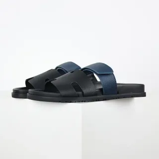 Black and Navy Dual-Strap Slide Casual Sandals