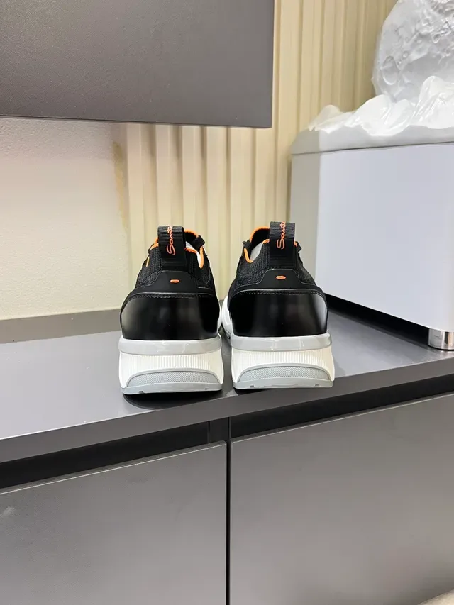 Black and Orange Knit Laceless Strap Sneakers 2