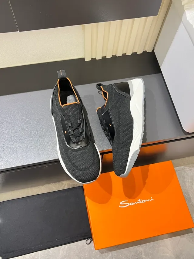 Black and Orange Knit Laceless Strap Sneakers 4