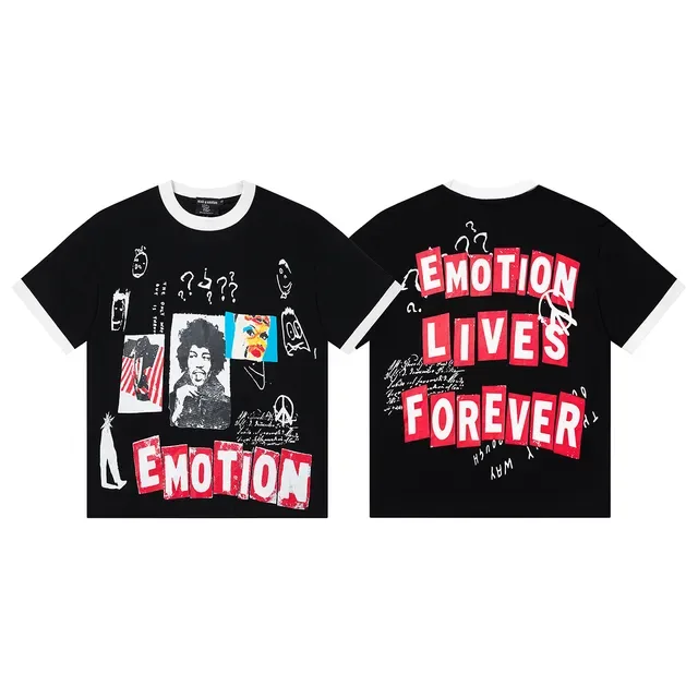 Black and White Ringer Collar Graphic Print T-Shirt 2