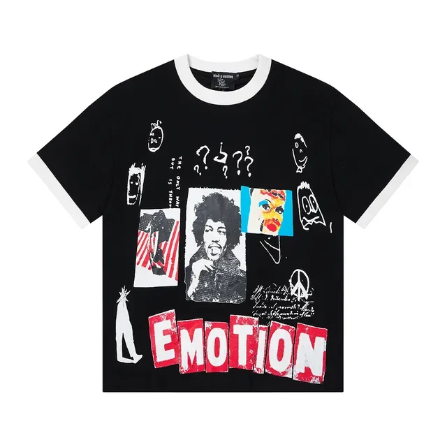 Black and White Ringer Collar Graphic Print T-Shirt 3