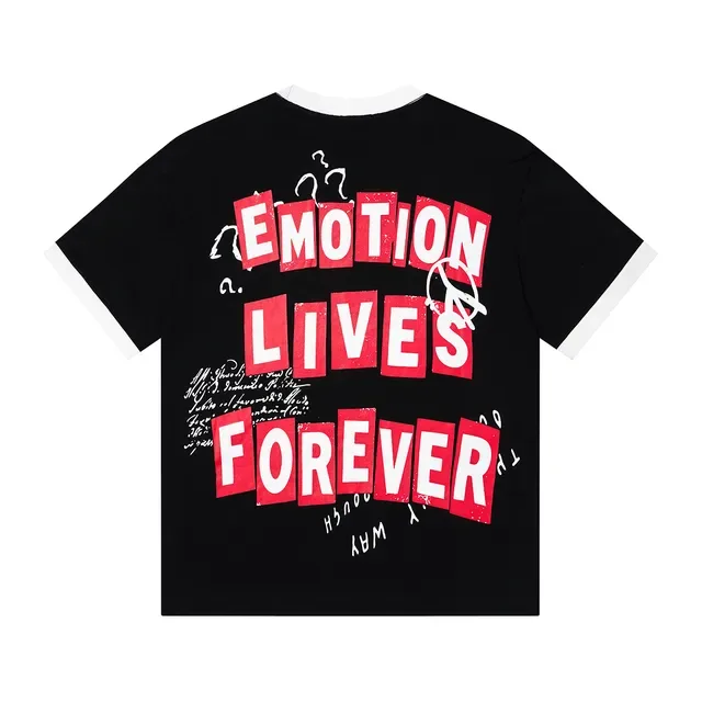 Black and White Ringer Collar Graphic Print T-Shirt 4