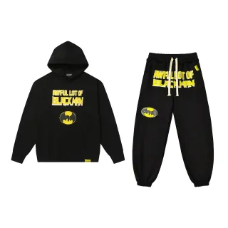 Black and Yellow Graphic Print Oversized Hoodie and Jogger Tracksuit