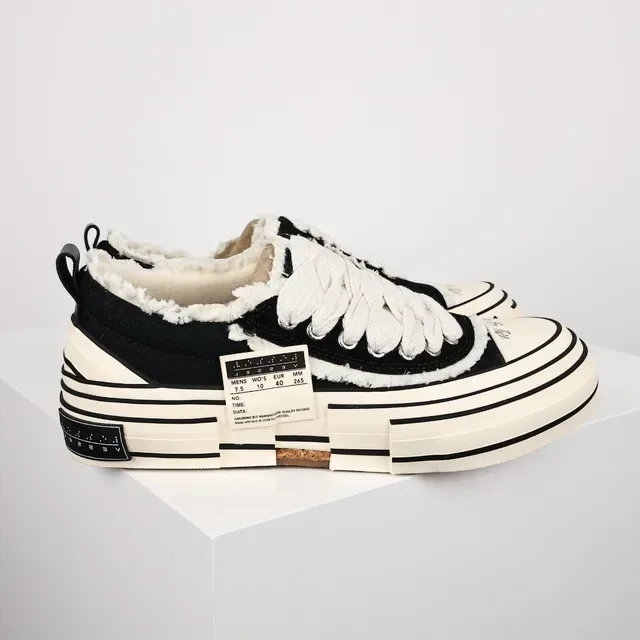 Black Beige Deconstructed Canvas Layered Striped Sole Sneakers 3