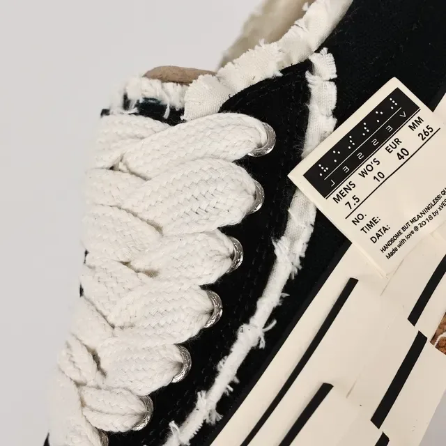 Black Beige Deconstructed Canvas Layered Striped Sole Sneakers 6