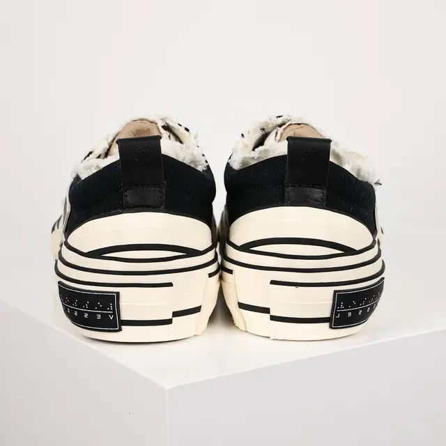 Black Beige Deconstructed Canvas Layered Striped Sole Sneakers 8