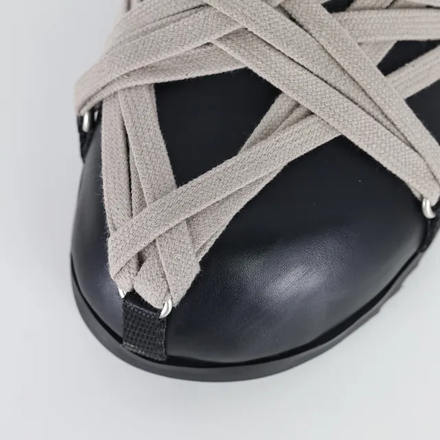 Black Beige Leather Upper Woven Strap Overlay Slippers 5