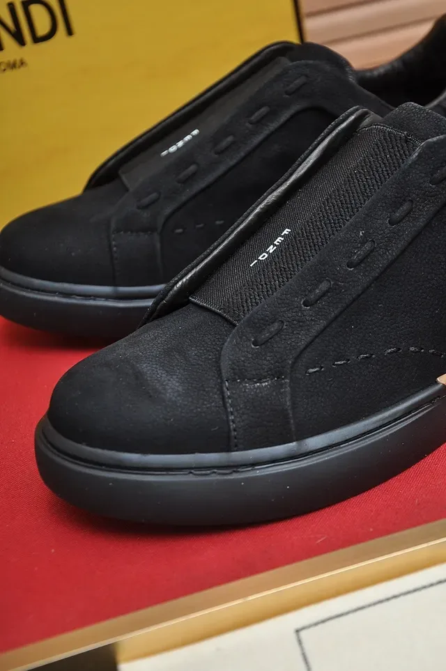 Black Beige Suede Upper Slip-On Construction Sneakers 8