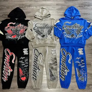 Black Blue Graphic-Print Oversized Fit Tracksuit