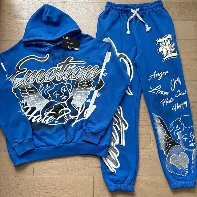 Black Blue Graphic-Print Oversized Fit Tracksuit 4