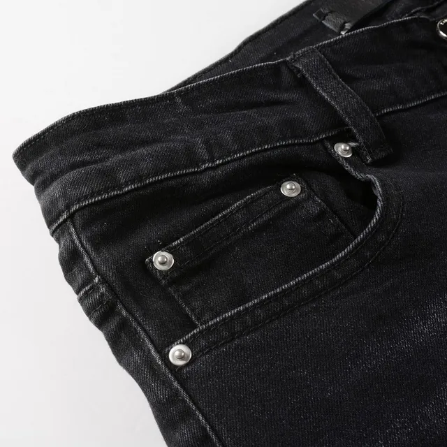 Jeans Noir Bleu Slim-Fit Brillant Étoile Appliqués 12