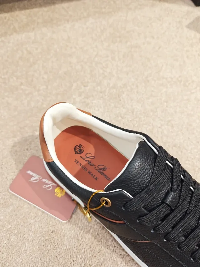 Black Brown Textured Leather Upper White Platform Sole Sneakers 5