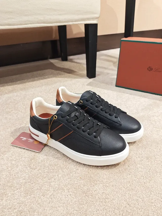 Black Brown Textured Leather Upper White Platform Sole Sneakers 6