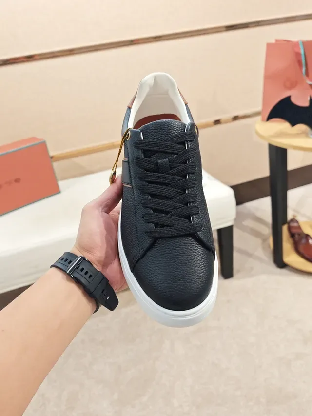 Black Brown Textured Leather Upper White Platform Sole Sneakers 7