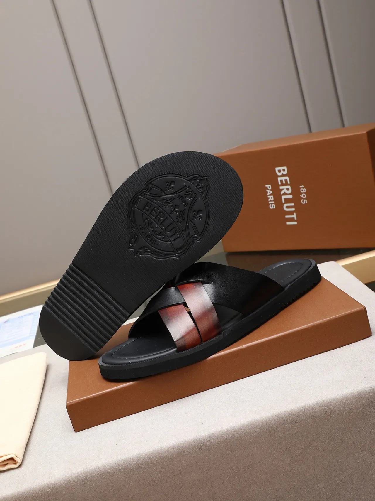 Black Brown Woven Strap Flat Sole Casual Sandals 7