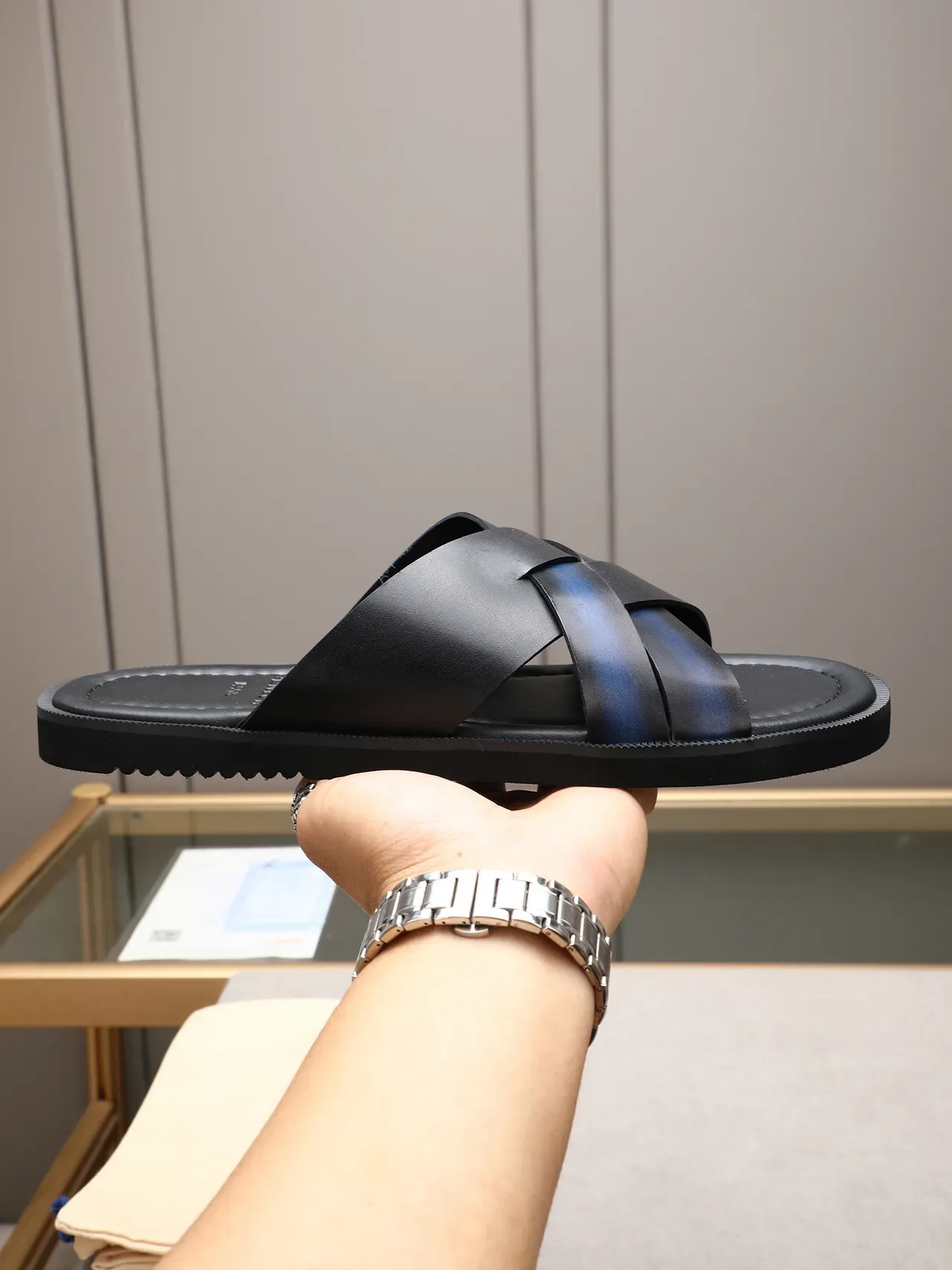 Black Brown Woven Strap Flat Sole Casual Sandals 9