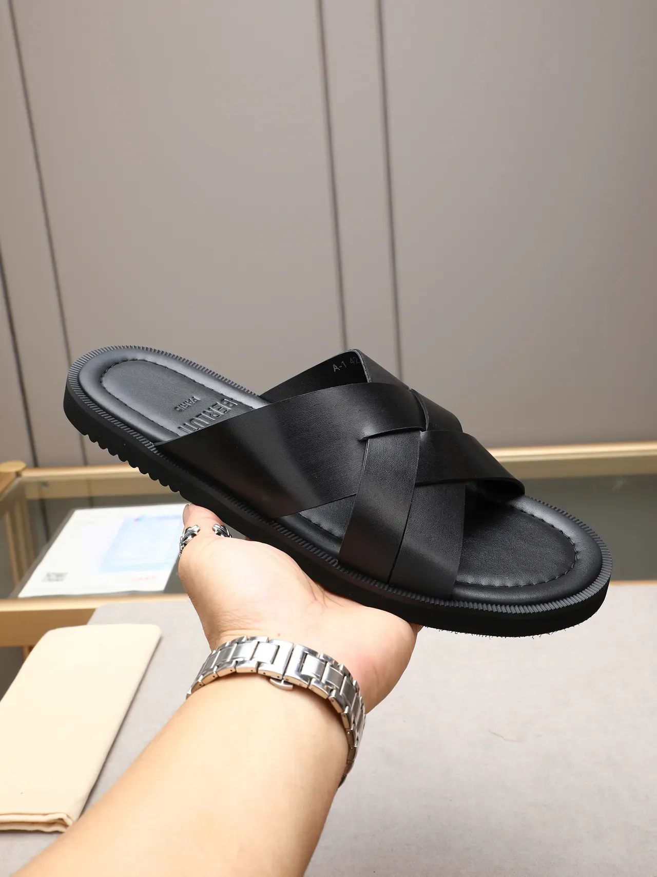 Black Brown Woven Strap Flat Sole Casual Sandals 11