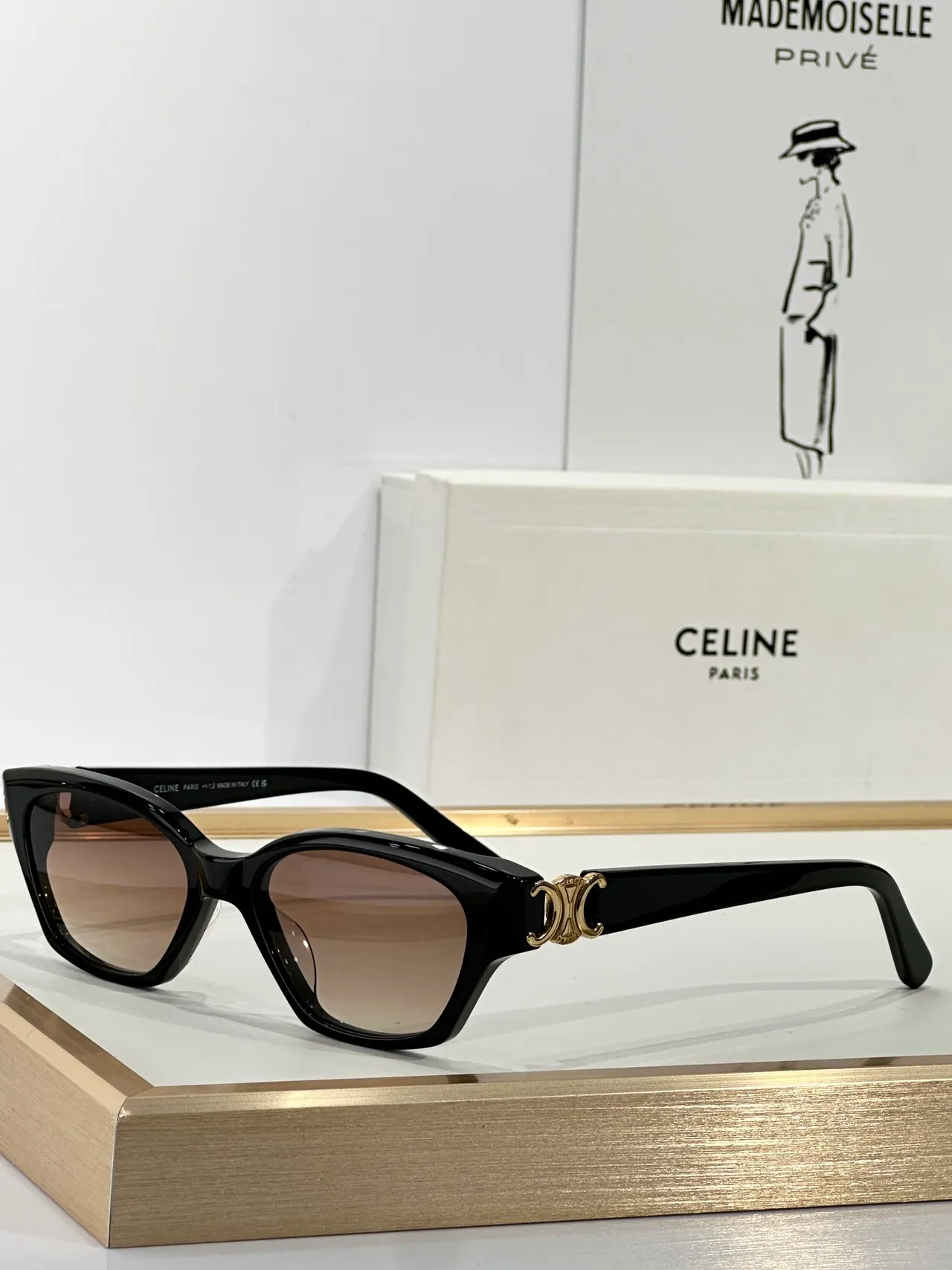 Gafas de sol negro con lente marrón gradiente de ojo de gato 3