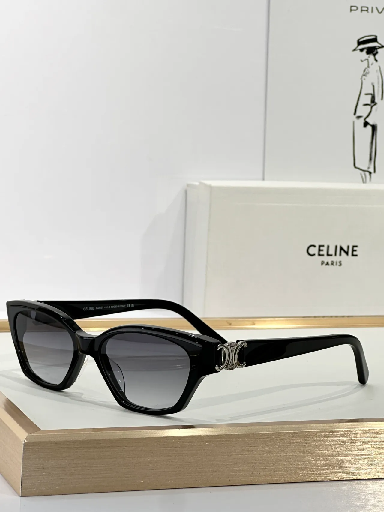 Gafas de sol negro con lente marrón gradiente de ojo de gato 8