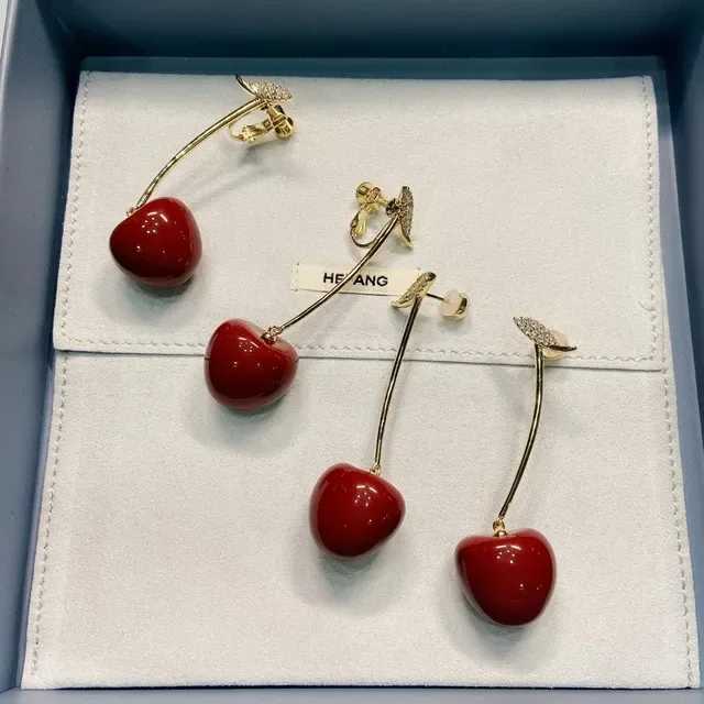 Black Cherry Pendant Gold-Tone Leaf Earrings 2