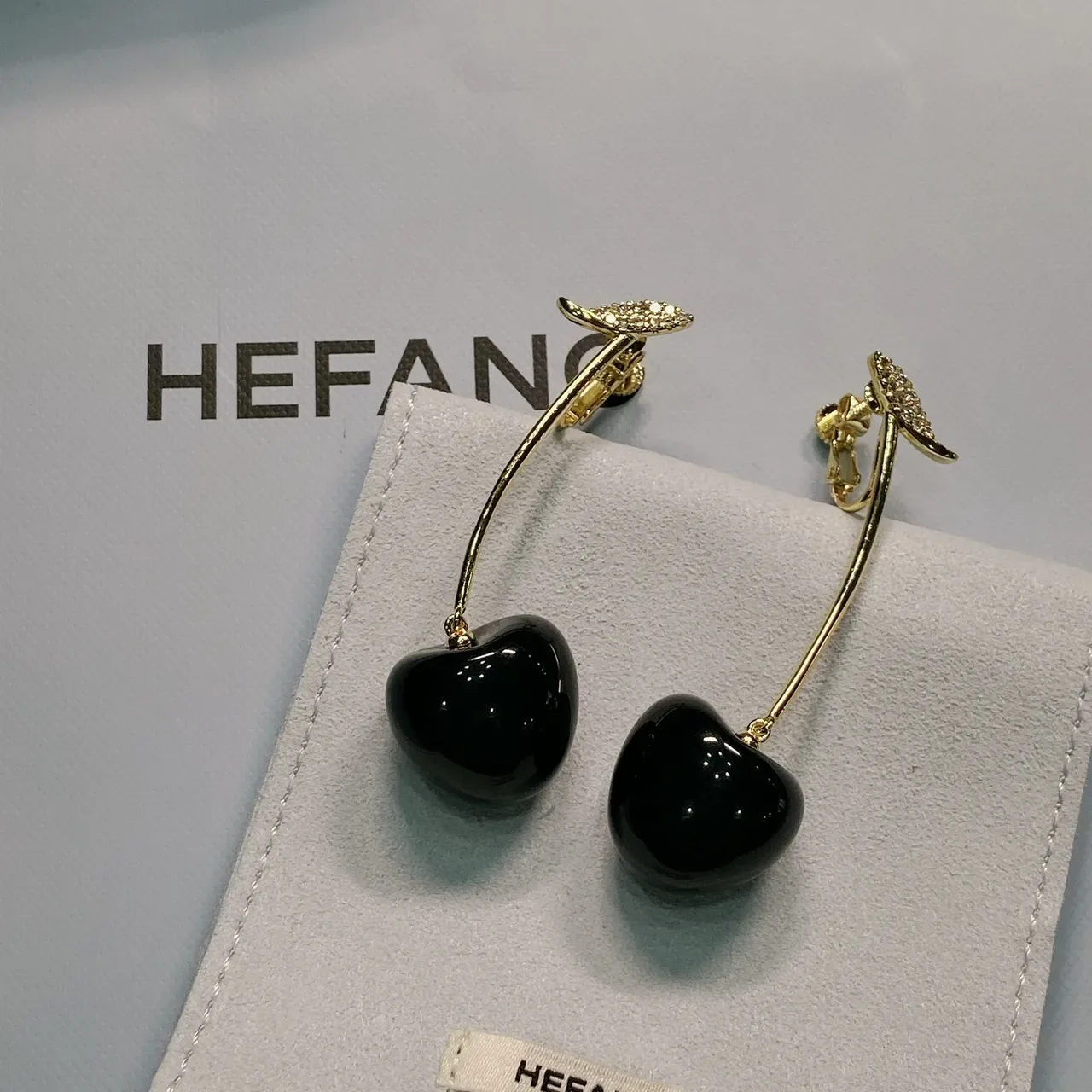 Black Cherry Pendant Gold-Tone Leaf Earrings 4