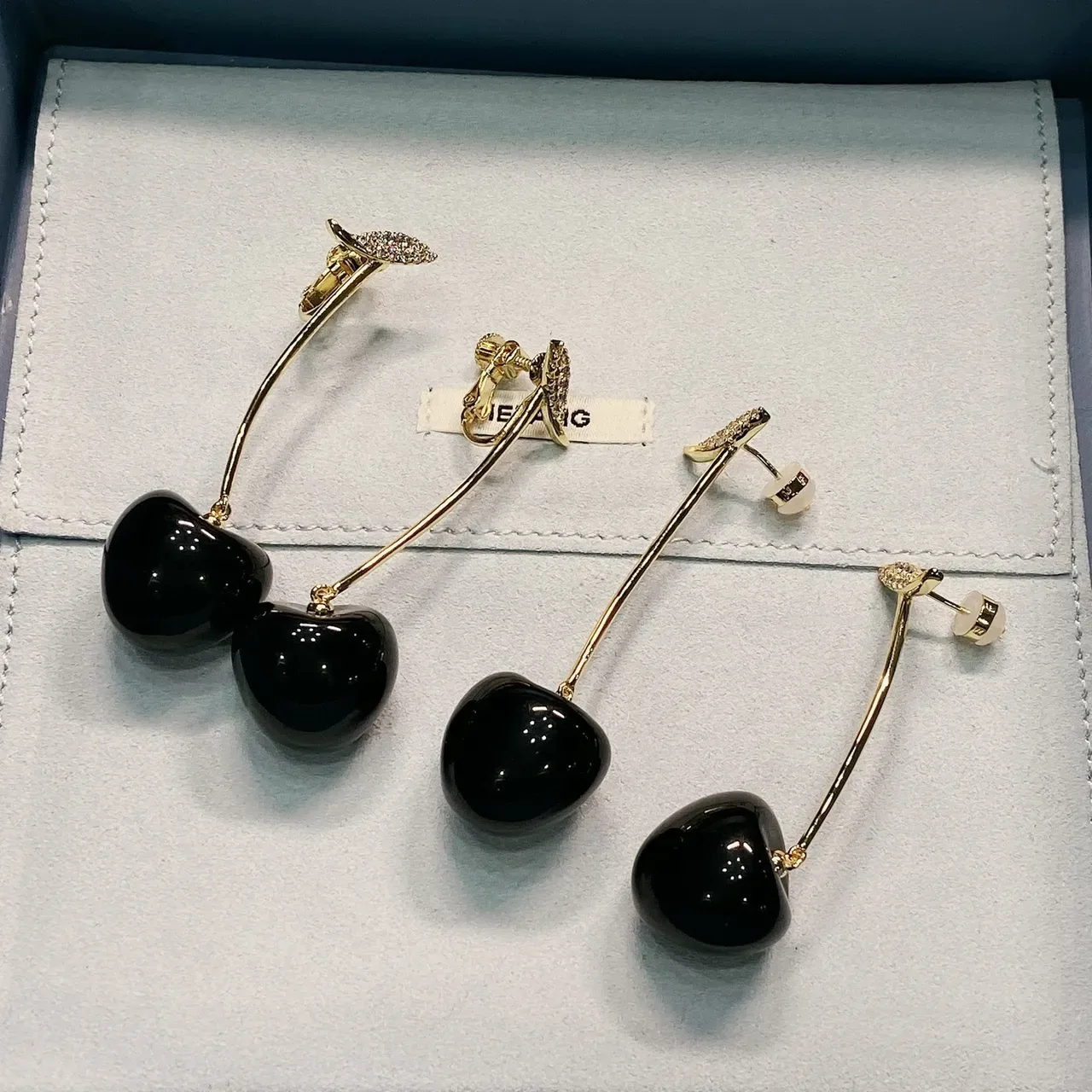 Black Cherry Pendant Gold-Tone Leaf Earrings 7