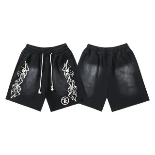 Black Flame Graphic Drawstring Waist Shorts