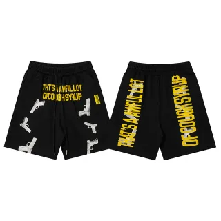 Black Graphic-Print Elastic-Waist Drawstring Shorts