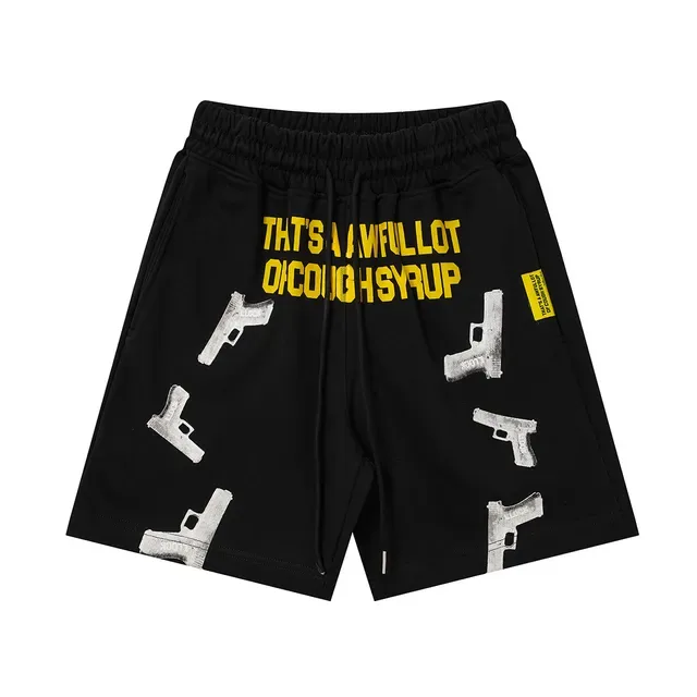 Black Graphic-Print Elastic-Waist Drawstring Shorts 2