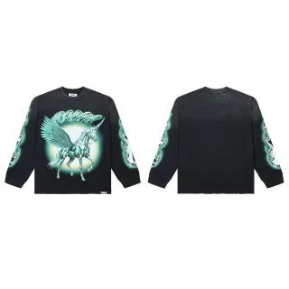 Black Graphic-Print Long-Sleeve Crewneck T-Shirt