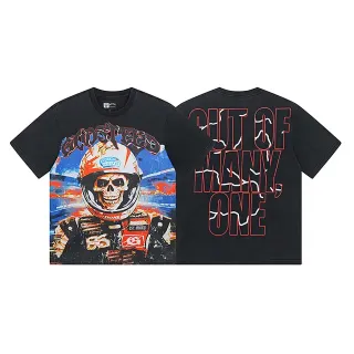 Black Graphic-Print Oversized Racer Skull Helmet T-Shirt