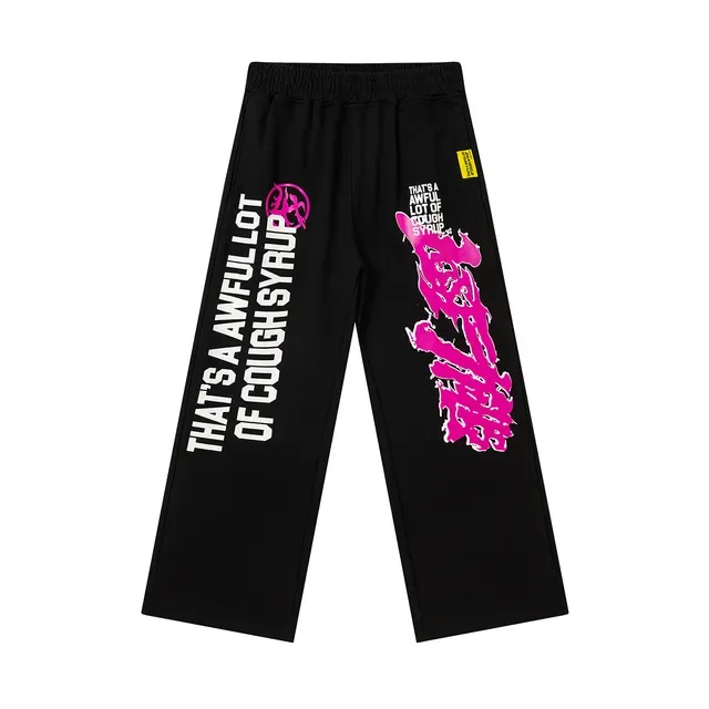 Black Graphic-Print Relaxed-Fit Wide-Leg Pants 2