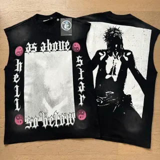 Black Graphic-Print Sleeveless Vest Top