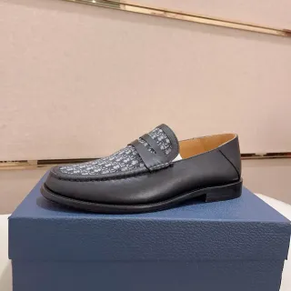 Mocasín Negro Gris Cuero Monogramado Tela Vamp
