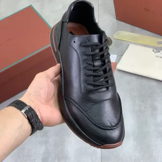 Black Leather Lace-Up Thick-Sole Casual Shoe