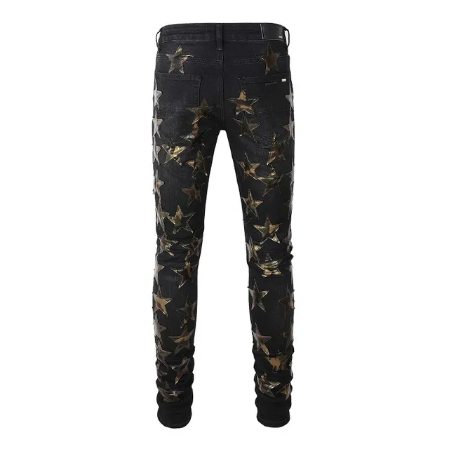 Black Metallic Star Appliqué Distressed Slim-Fit Jeans 8