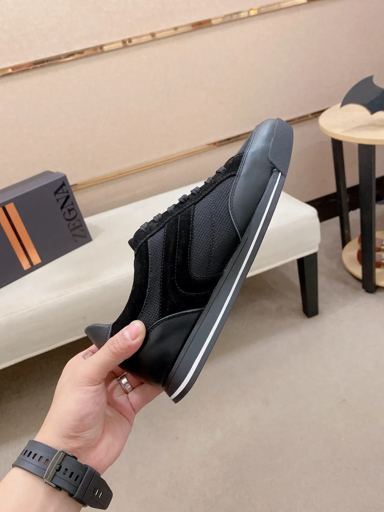 Black Mixed Textile and Suede Lifestyle Sneaker 5