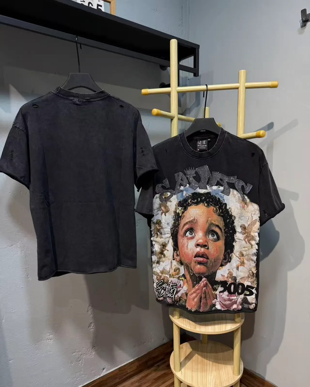 Black Oversized Distressed Graphic Print T-Shirt 2